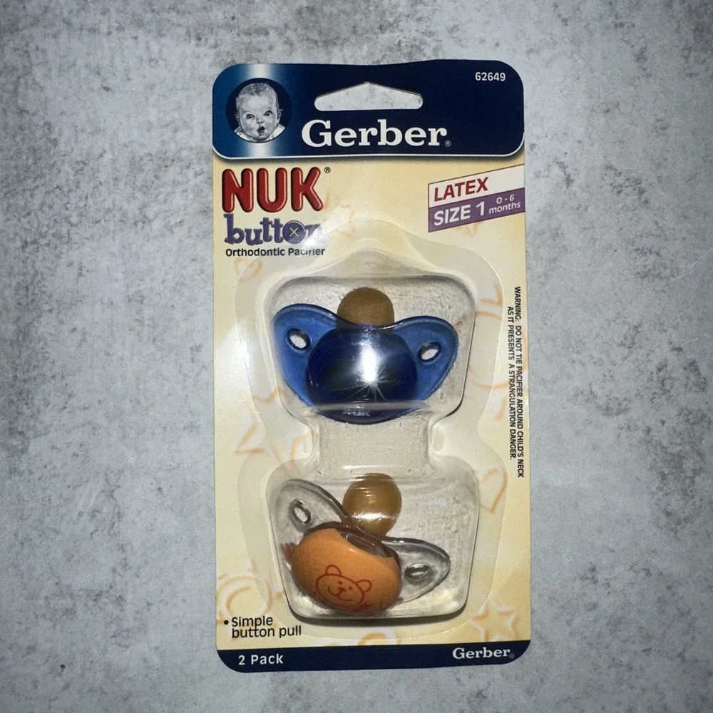 2set Gerber NUK Orthodontic Button Latex Pacifiers Size 1  Newborn Bear Firework